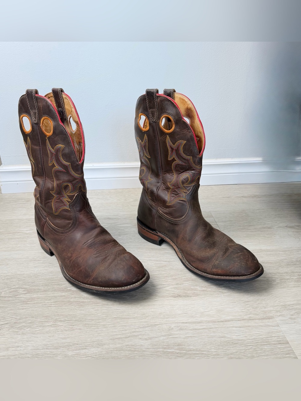 Boulet Men’s Handcrafted Brown Leather Western Cowboy Boots Size 10 3E Wide